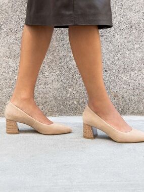 Donald J. Pliner Beige Suede Block Heel Pumps